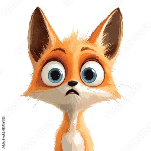 Surprised Cartoon Fox with Wide Eyes and a Shoe