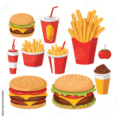 fastfood, fast, snack, meal, food, lunch, burger, dinner, background, delicious, meat, american, menu, unhealthy, restaurant, isolated, cheeseburger, junk, set, hamburger, fat, sandwich, tasty, eat, c