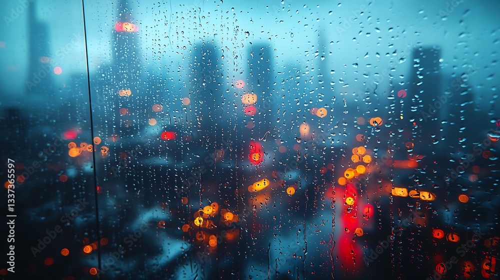 Droplets on window glass with city lights high resolution photo Droplets on window glass with city lights high resolution photo