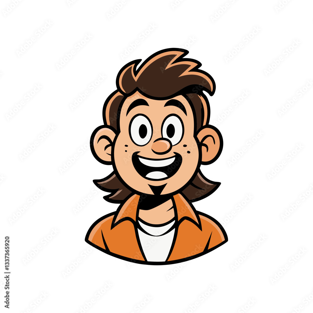 Obraz premium Cheerful person in orange shirt with brown hair and beard