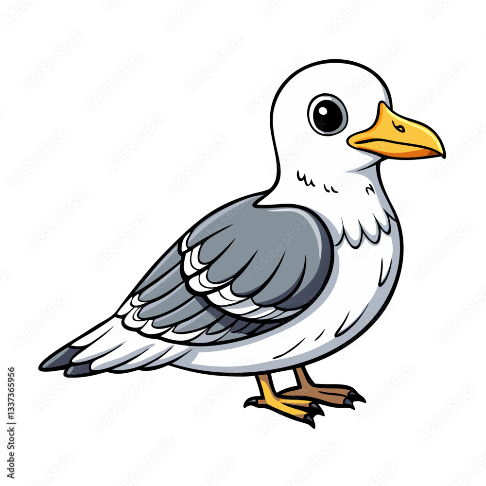 Fototapeta premium a cartoon seagull. This illustration depicts a cartoon seagull with a bright yellow beak, standing proudly
