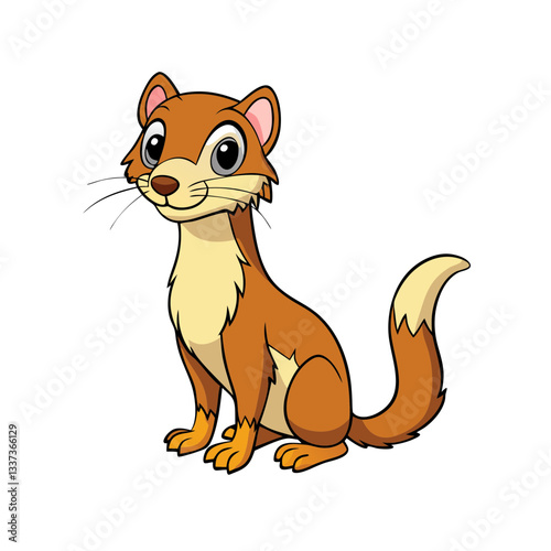 an adorable cartoon weasel with big eyes and a fluffy tail. This cute weasel is sitting upright with a smile