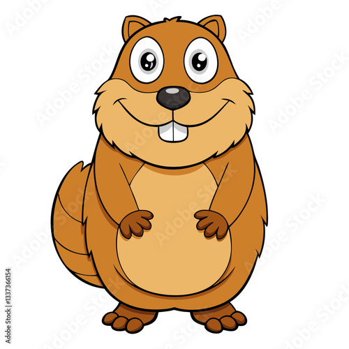 a cute cartoon beaver with a big smile and buck teeth, with round eyes and a friendly expression