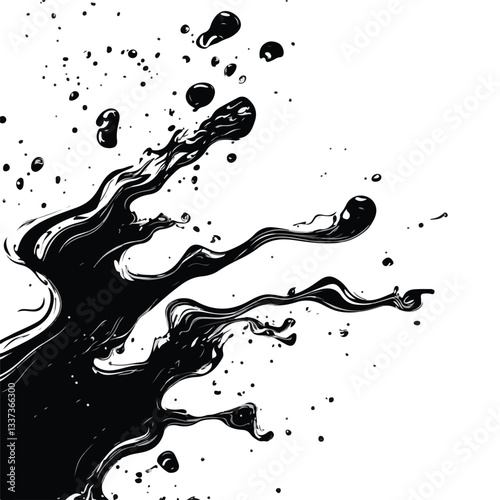Abstract Black Ink Splashes and Waves Vector Illustration