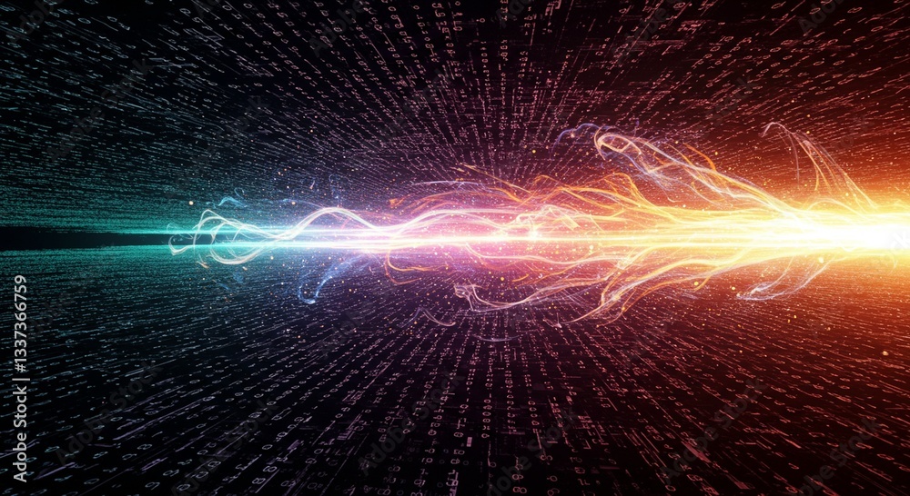 Fototapeta premium Abstract Digital Data Stream Binary Code Energy Flow Futuristic Technology Background