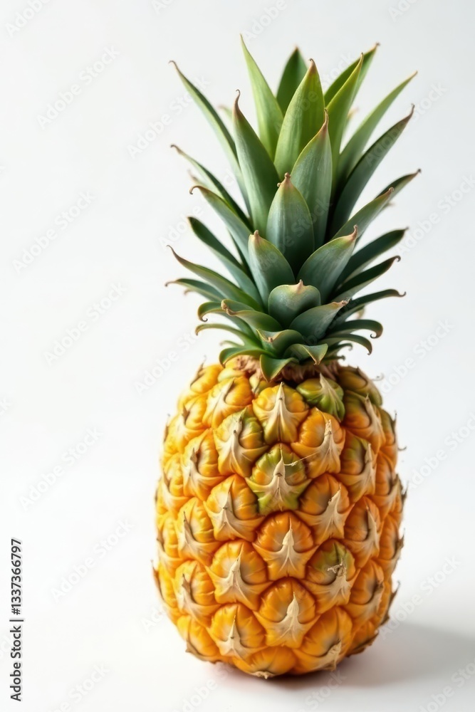Fototapeta premium Golden pineapple, perfectly ripe, pristine white background , summer, juicy