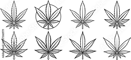 A Set of Cannabis Leave silhouette Vector Illustration