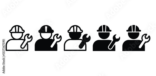 Mechanic Holding Wrenches Icons Vector Design Black White Color Illustration