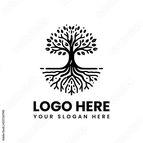 Bold tree of life illustration. Symmetrical nature symbol