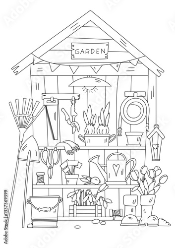 Garden Tool Shed In Progress And Spring Page Coloring