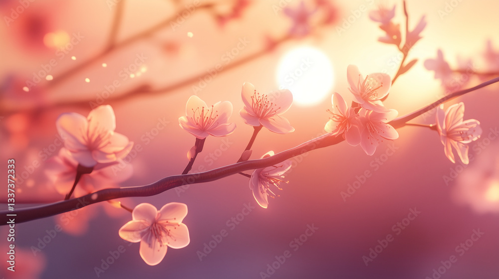 Branch of Sakura Flowers with Soft Pink Hues Illuminating Tranquil Spring Vibes and Natural Beauty Branch of Sakura Flowers with Soft Pink Hues Illuminating Tranquil Spring Vibes and Natural Beauty