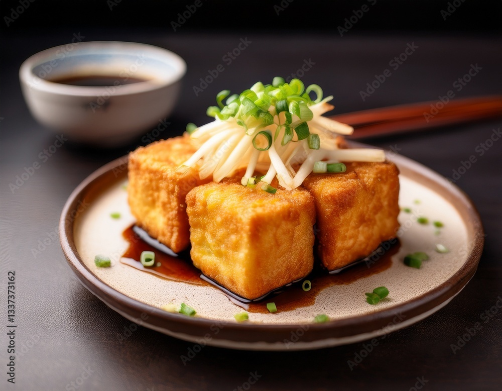 Crispy Atsuage Tofu with Daikon Garnish Crispy Atsuage Tofu with Daikon Garnish