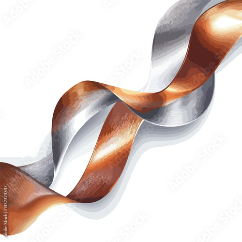 Elegant Abstract Copper and Silver Metallic Ribbon Design