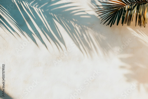 Tropical bright colorful background with exotic painted tropical palm leaves. Minimal fashion summer concept. Flat lay.