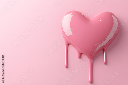 Heart with pink paint dripping. Minimal love concept.
