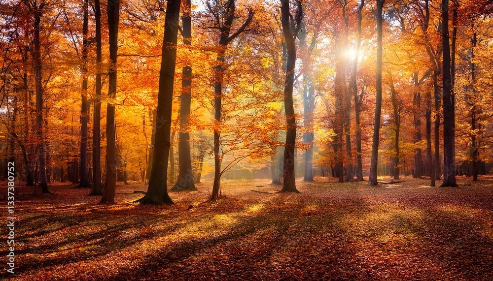 Obraz premium beautiful autumnal widescreen landscape fall forest with colorful foliage