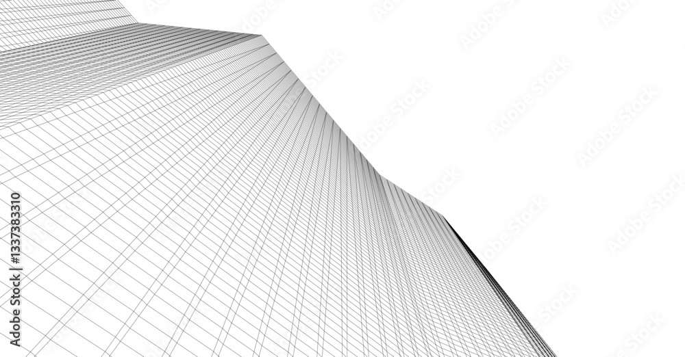 Naklejka premium Minimalist Wireframe Skyscrapers – Abstract Architectural Perspective 