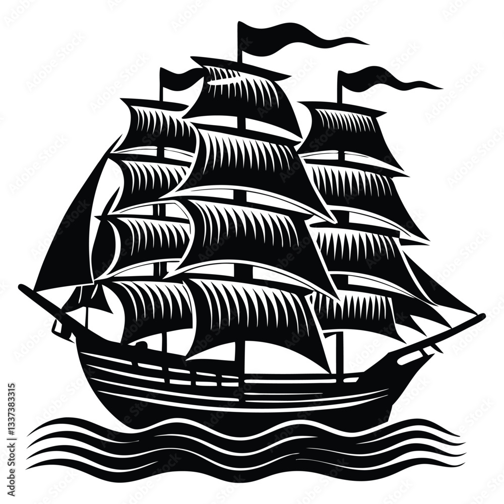 Naklejka premium Ship silhouette vector illustration,Sailing Ship silhouette vector illustration