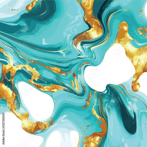 Elegant Turquoise and Gold Metallic Swirls Abstract Design