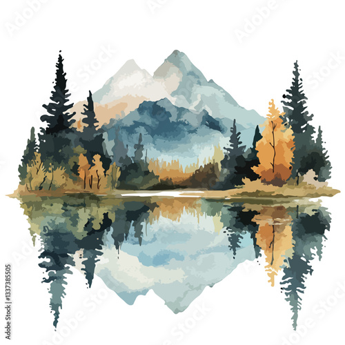 Vibrant Abstract Watercolor Mountain Landscape Painting