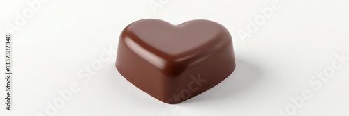 A smooth milk chocolate heart, glossy surface, pristine white background, tasty, sugary