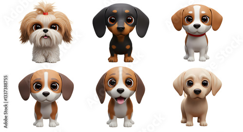 Diverse 3D Cartoon Puppy Breeds in Cute Poses