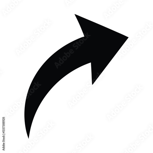 A bold, black curved arrow pointing upward to the right. The arrow has a thick, smooth stroke with a sharp arrowhead. It is set against a plain white background.