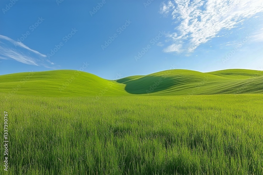 Obraz premium Lush Green Hills Under a Clear Sky Capturing the Beauty of Nature in the Countryside