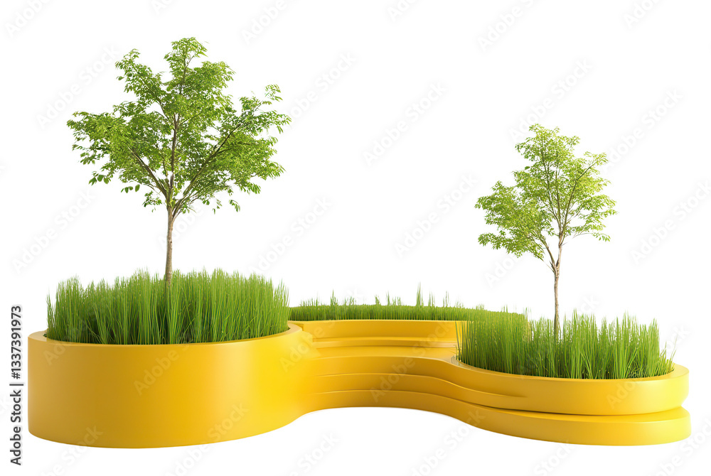 Obraz premium Modern Garden Design with Decorative Planters and Green Trees