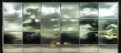 Cloudy sky reflected in glass panels
