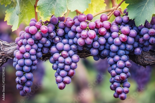 Freshly Harvested Purple Grapes Hanging in a Vineyard During Sunny Days of La...