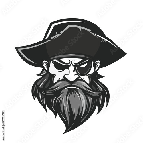 Angry Pirate Head with Hat and Eye Patch Illustration