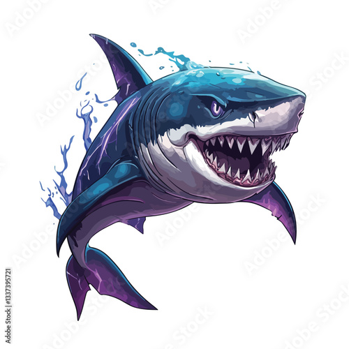 Angry Wild Great White Shark Vector Illustration