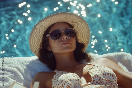 Relaxing by the Pool on a Sunny Day With Sunglasses and a Wide-Brimmed Hat