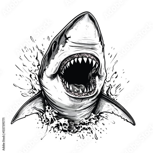 Angry Wild Great White Shark Vector Illustration