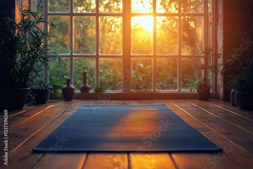 Morning Yoga Practice in a Sunlit Room With Plants and Large Windows