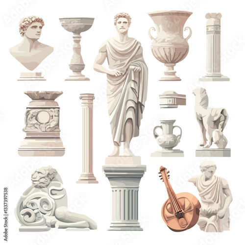 Antique Sculptures Cartoon Vector Set for Art and Design Projects