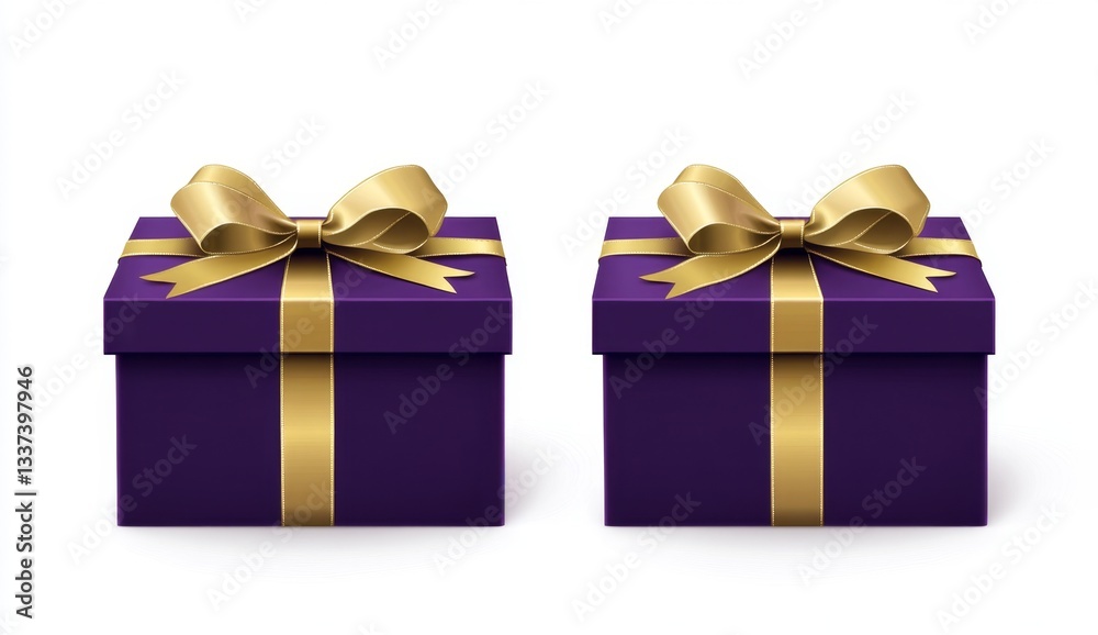 Obraz premium Two elegant, purple gift boxes with gold ribbons