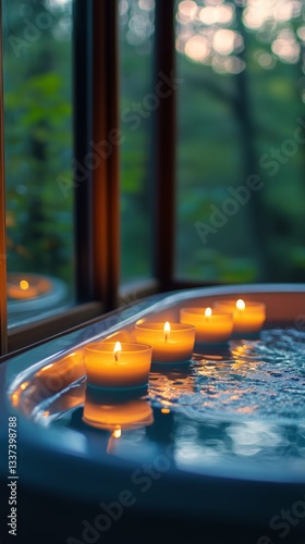 Relaxing Evening in a Tranquil Spa With Candles and Water