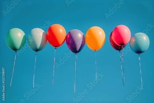 Colorful Balloons Floating in the Clear Sky During a Festive Celebration in t...