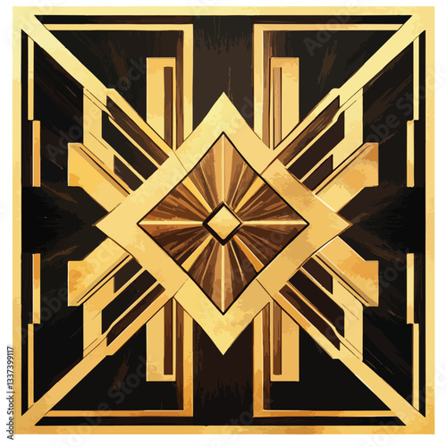 Elegant Art Deco Geometric Wood Wall Panel with Gold Details