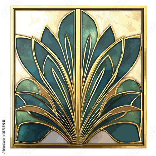 Elegant Art Deco Panel with Gold, Blue, and Green Metallic Design