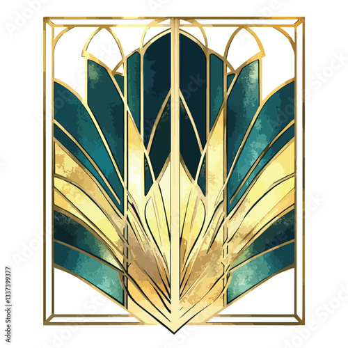 Elegant Art Deco Panel with Gold, Blue, and Green Metallic Design