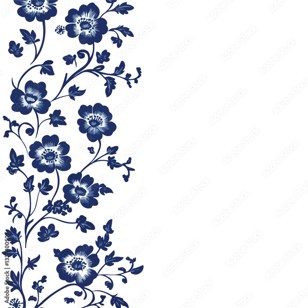 Elegant Asian Traditional Blue and White Floral Background for Designers