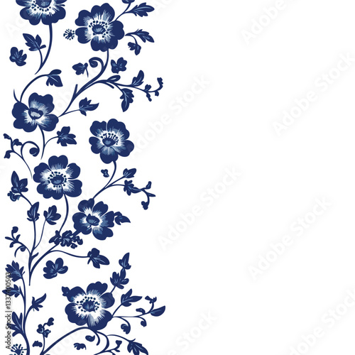 Elegant Asian Traditional Blue and White Floral Background for Designers