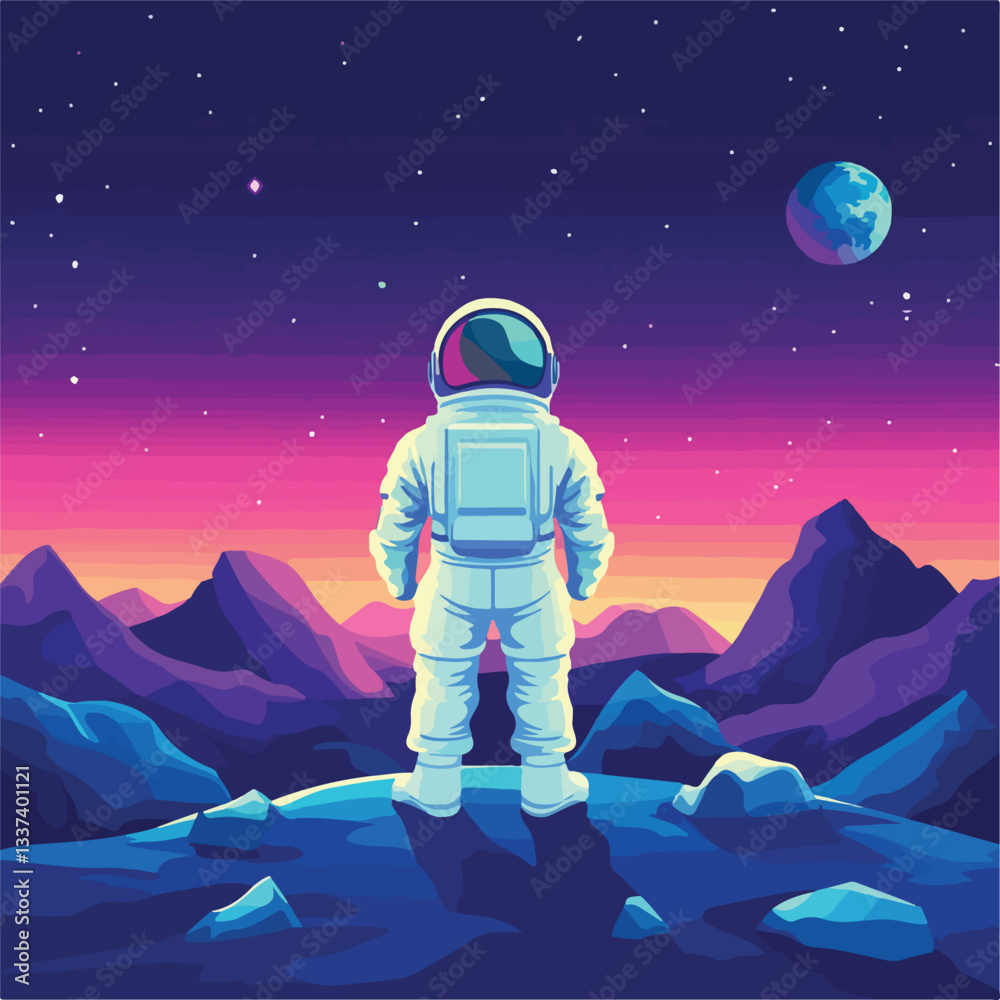 Obraz premium Astronaut in Spacesuit Standing with Back Turned in Helmet