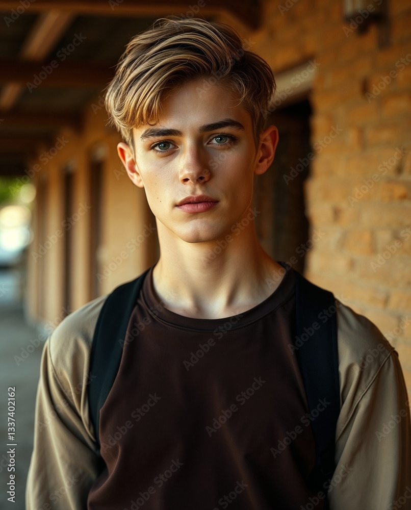 Portrait of a stylish young man with a serious expression, natural lighting. Generative AI