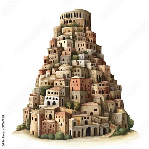 Babel Tower Vector Illustration on White Background