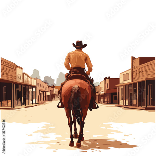 Cowboy Riding Horse: Western Style Back View