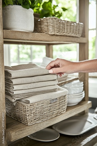 Customer explores the softness of a fluffy throw in a cozy home goods store with inviting wooden shelves